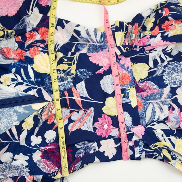 Yumi Kim Liz Floral Romper Tropical V-Neck Belted Vaca Blue Pink Yellow Size XS - Picture 8 of 9